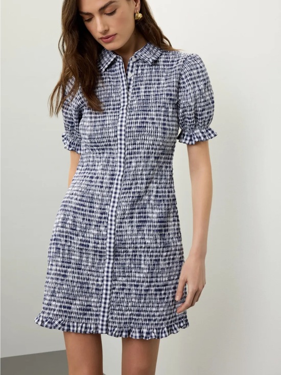 Jason Wu Dresses & Skirts - Jason Wu x RTR Gingham-Textured Navy and White Short Sleeve Dress